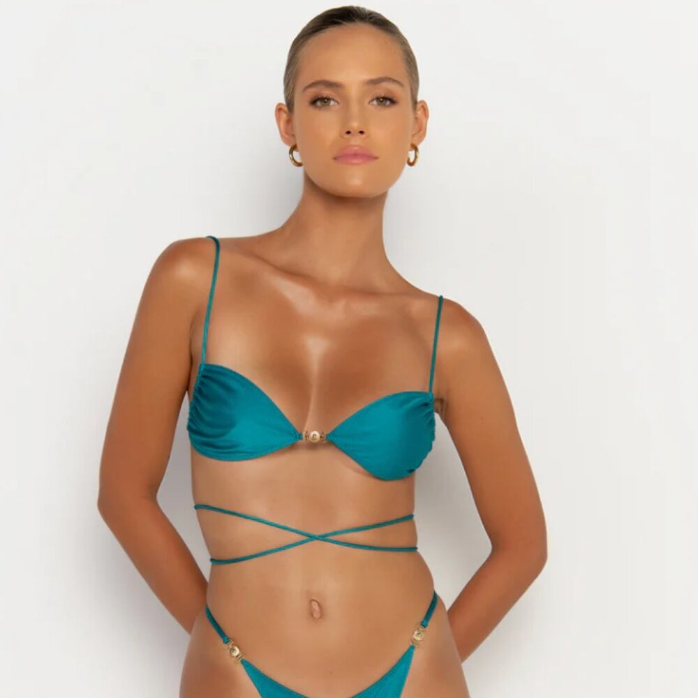 Sommer Swim Teal Strappy Bikini Top
